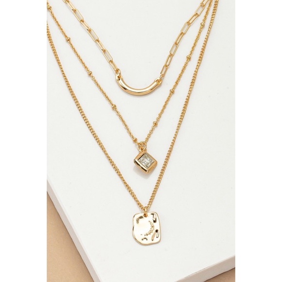 Layered curve bar and stone necklace - Picture 2 of 4